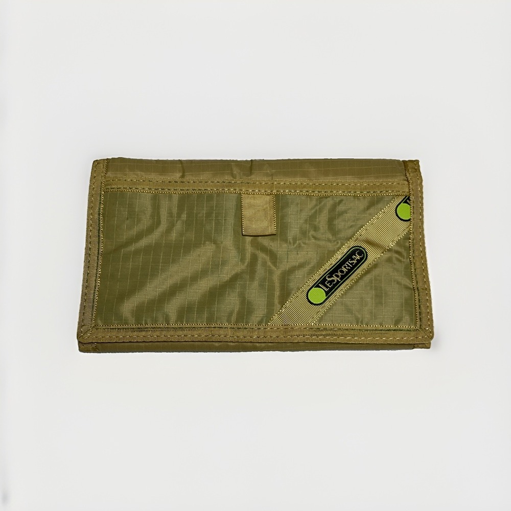 Vintage LeSportSac Nylon Trifold Wallet Checkbook Holder Tan Hook & Loop 70s 80s